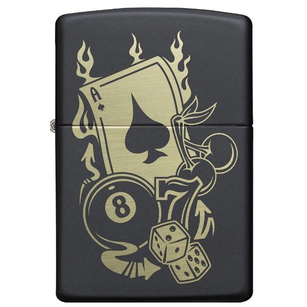 ZIPPO Original 49257 Games - Black Matte with Laser Image - Korek Api Windproof USA