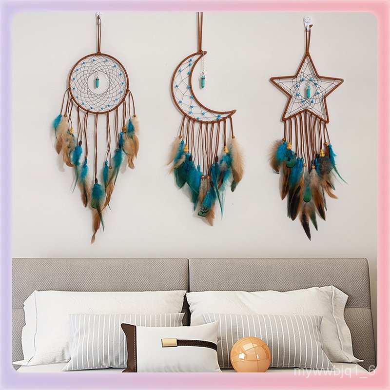 Moon Dream Catcher Pendant Wind Chime Handmade Girly Room Decoration Feather Zhanjiang