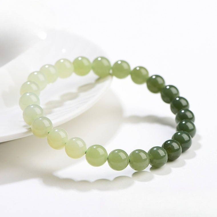 Air jernih alami Hetian giok bulat manik-manik gelang Xinjiang bertahap ganti kuning mulut Hetian ba