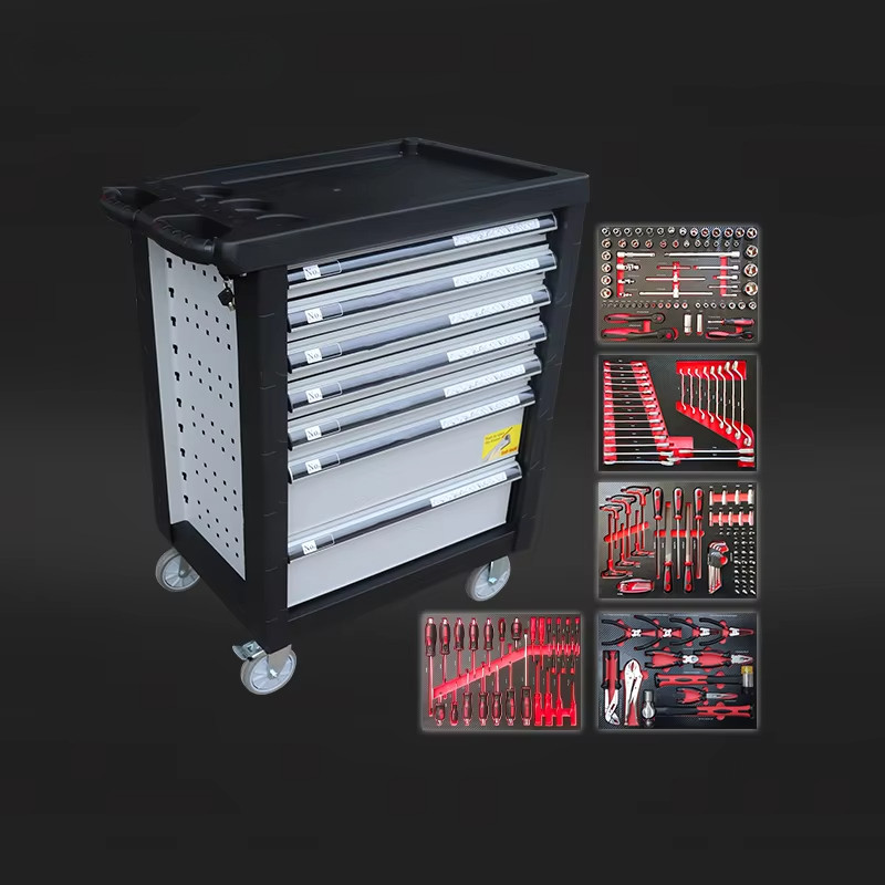 Tomac 7Drawer Heavy Tool Cabinet With Tools Large Rolling Cabinet, Includes 193PCS Tools In 5 Drawer