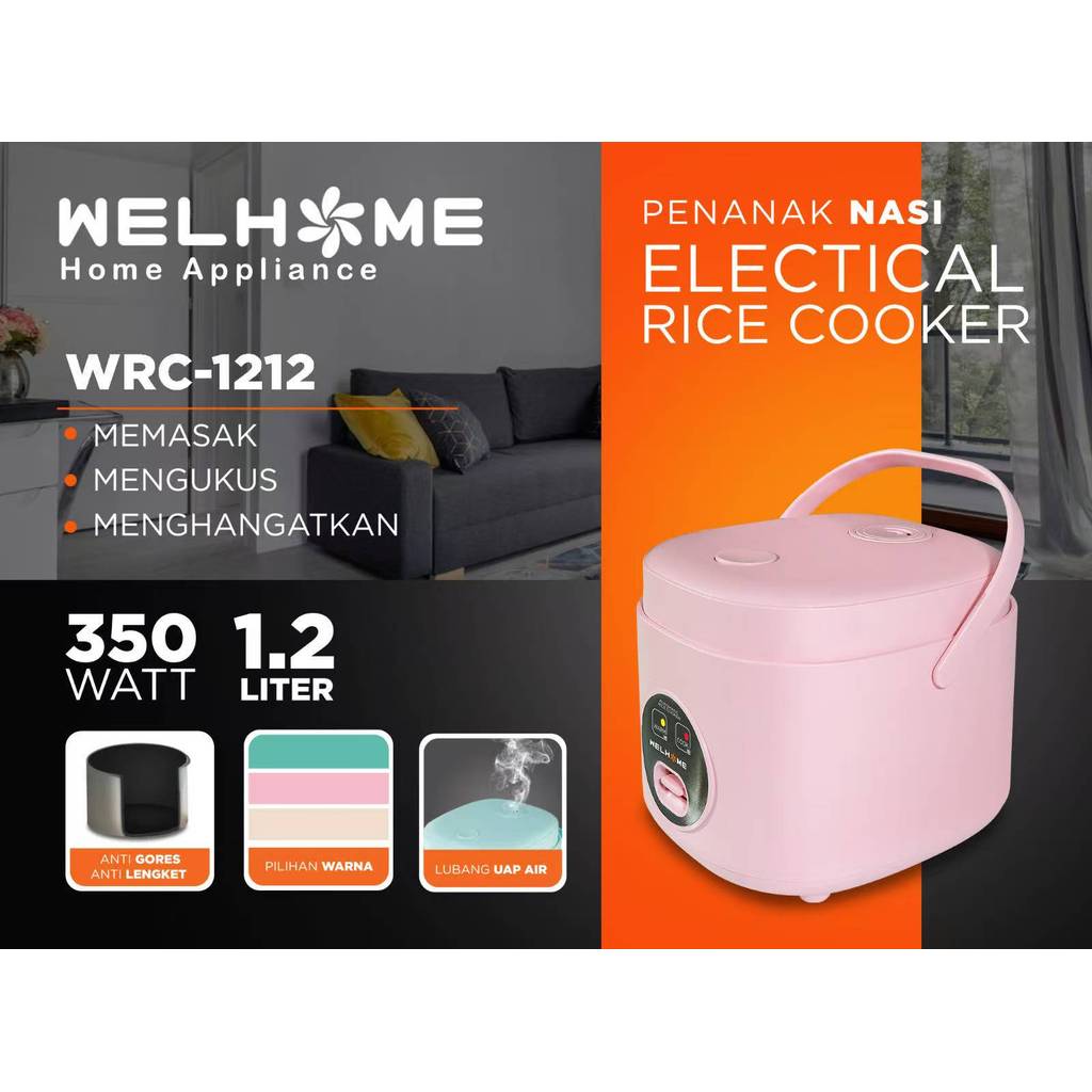 RICE COOKER WELHOME WRC-1212 PINK | Penanak Nasi Welhome 1.2L WRC-1212 Multifungsi