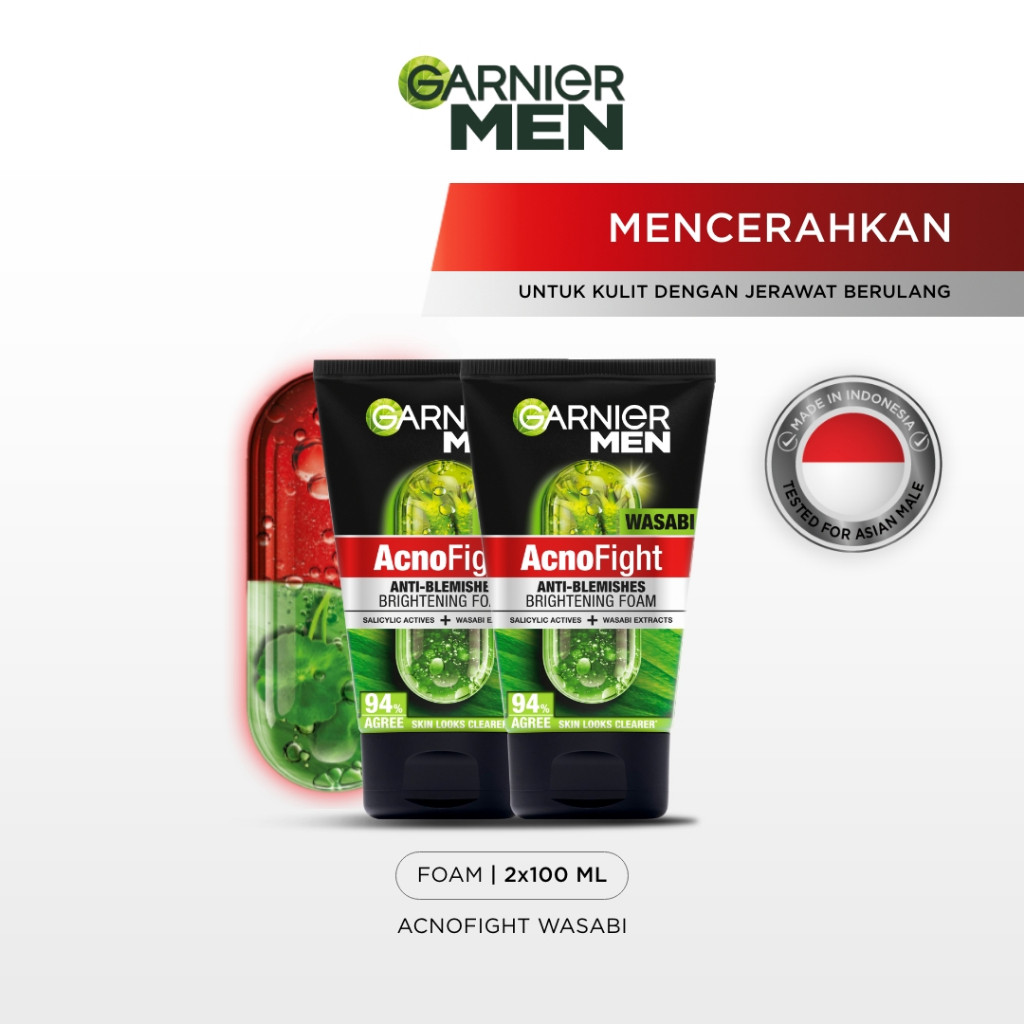 [PAKET HEMAT ISI 2] GARNIER Men Facial Wash Acno Fight Wasabi Anti-Bacteria Brightening Skincare 100