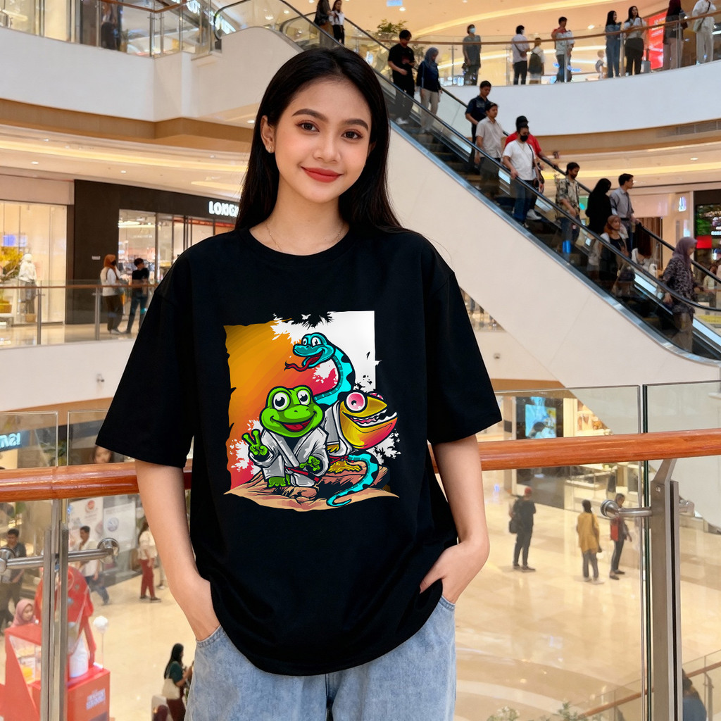 Distro Original 100% Frog Snake Fish Karate Kaos Wanita Oversize Santai Pakaian Atasan Wanita untuk 