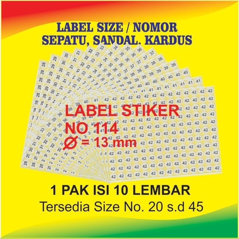 label stiker size nomor sepatu sandal kardus
