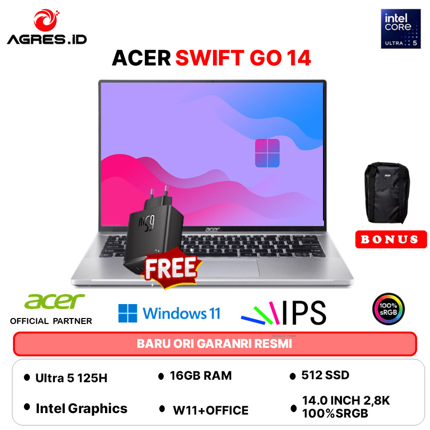 ACER SWIFT GO SFG14 ULTRA 5 125H 16GB 512GB W11PRO+OHS 14.0 2.8K 100SRGB 2Y+ADP -73.5135
