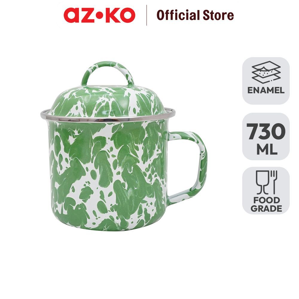 AZKO Kichero Mug Enamel Dengan Tutup Swirl 730 ml - Hijau Gelas Minum Tea Cangkir Kopi Wadah Minuman