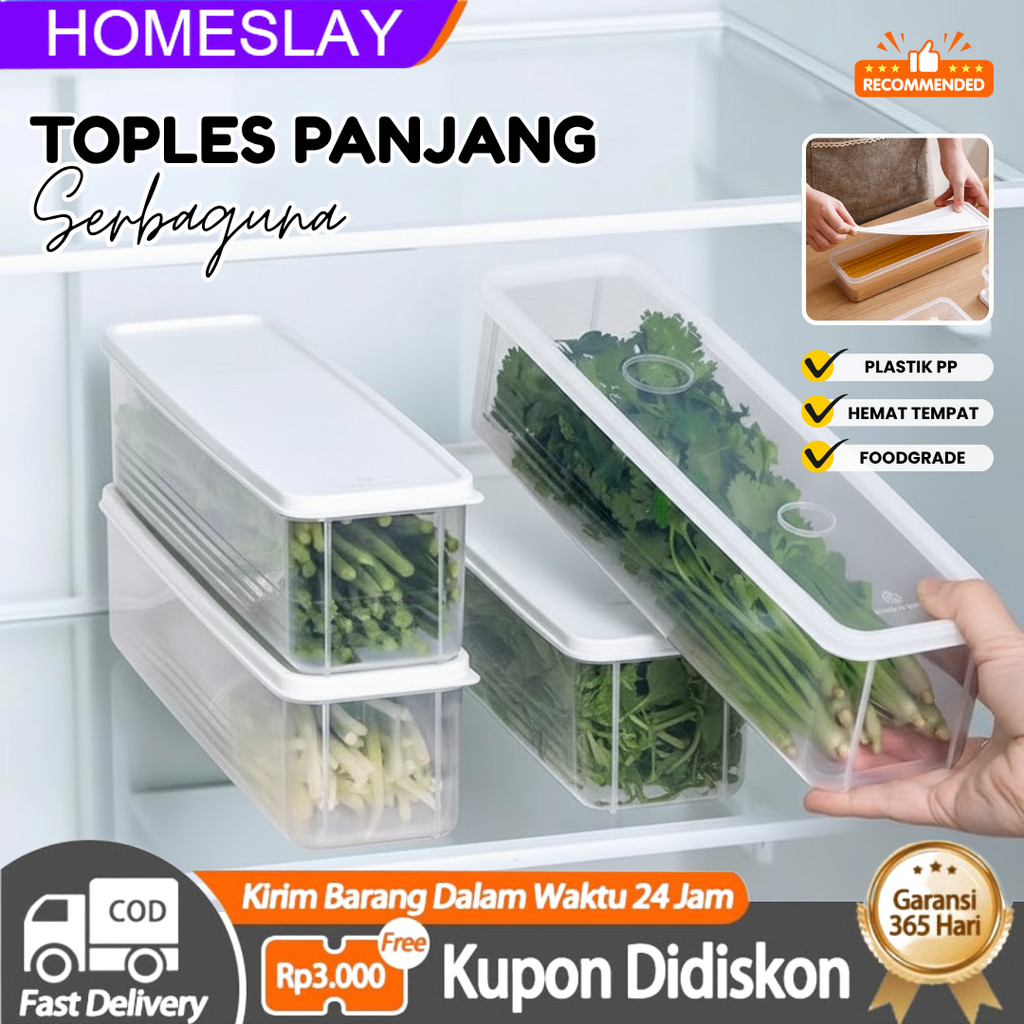 Homeslay Toples Plastik Panjang Serbaguna Wadah Plastik Panjang Simpan Spaghetti Mie Snack Container