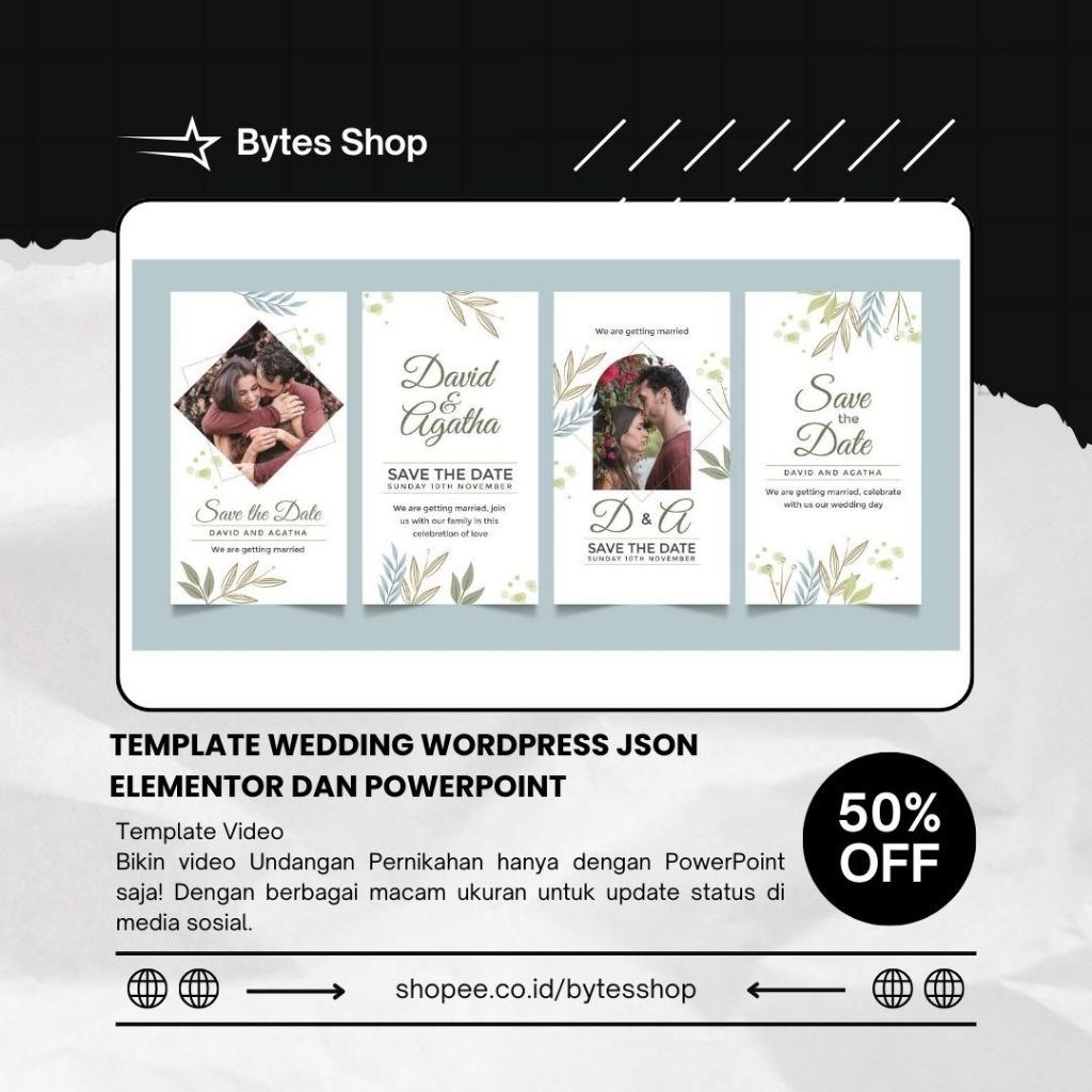 Template WEDDING WordPress JSON Elementor Siap Edit + Undangan PPT