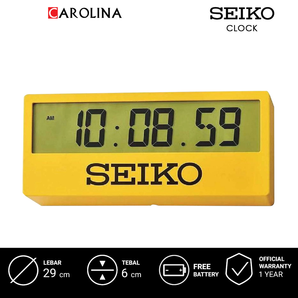 Jam Beker SEIKO QHL073Y Digital Alarm Yellow Plastic Case LCD Dial Sports Timer Desk & Table Clock