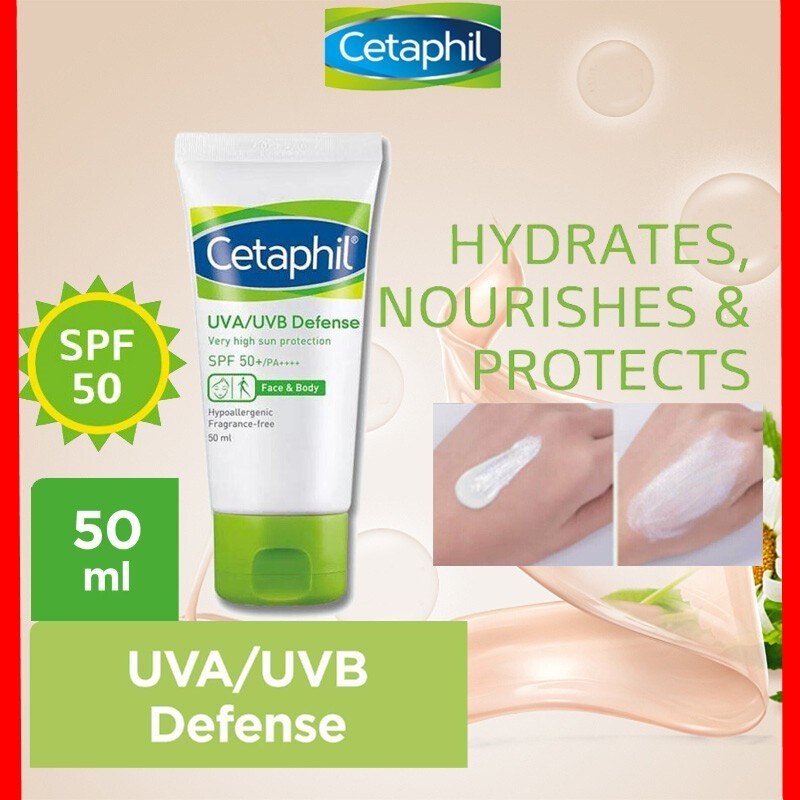 ORI  Cetaphil UVA/UVB Defense sunscreen SPF50+ PA++++ 50ml / Sunblock untuk Perawatan Wajah