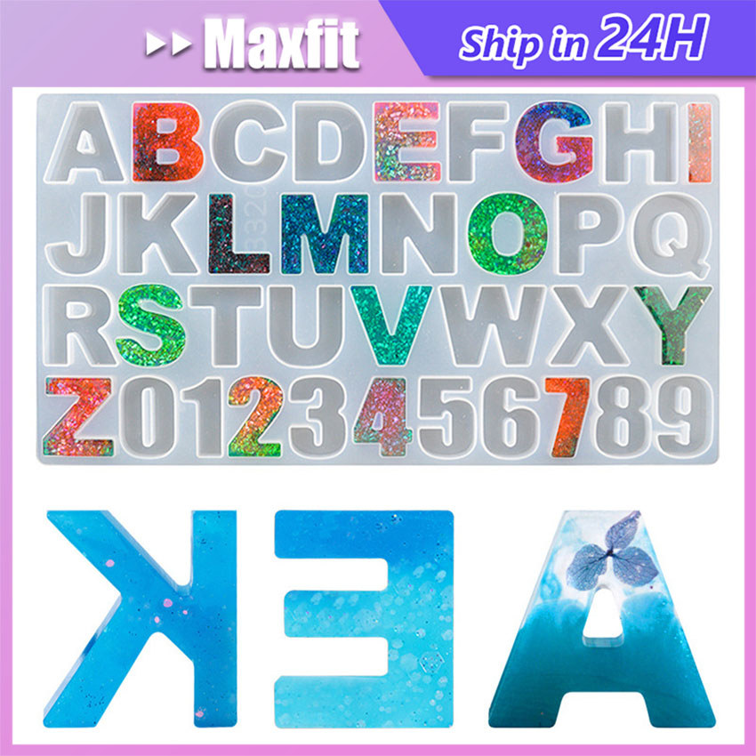 Cetakan Silikon Resin Huruf Angka Besar Alphabet Silicone Mold Craft DIY Gantungan Kunci Tas