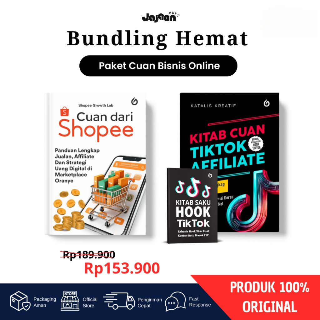 Paket 3 Buku Bisnis Online Cuan: Shopee Seller + TikTok Affiliate + Hook TikTok | Panduan Jualan & M