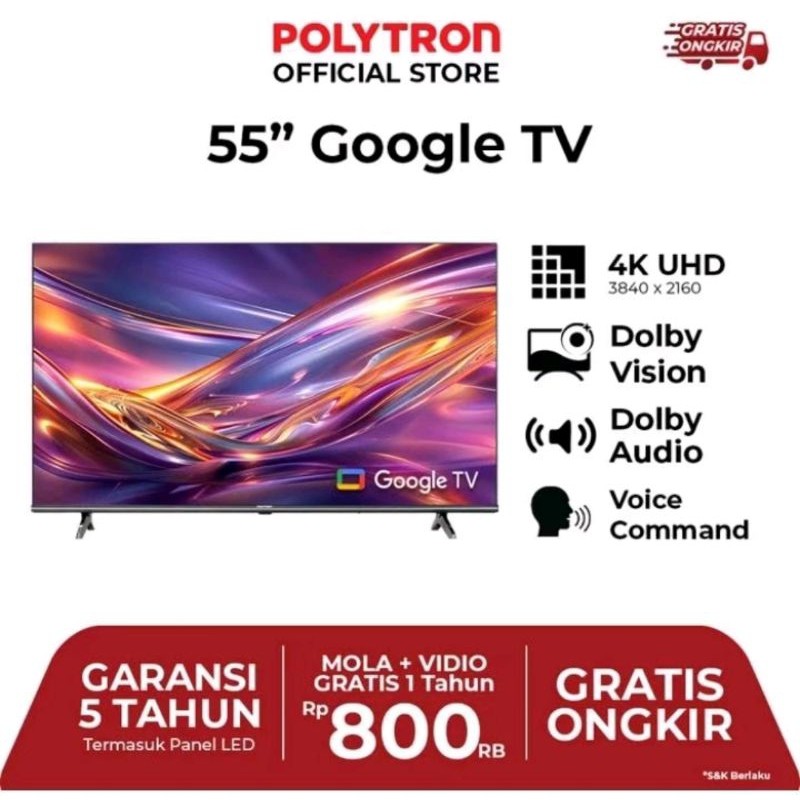LED TV 55 Inch Smart  TV Polytron 4K UHD PLD-55UG5959