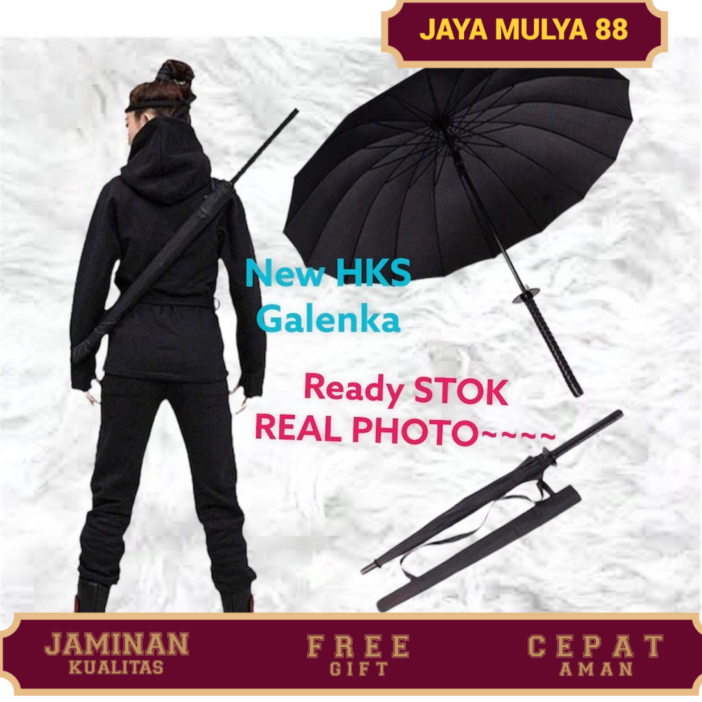 Payung Lipat Jumbo Payung Hitam Polos Golf SAMURAI KATANA Payung Unik Payung Besar Jepang