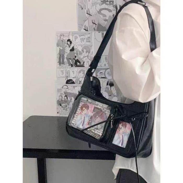 Tas Shoulderbag Wanita Front Pocket Transparan -- Tas PVC Transparan Kpop Gaya Model Wanita Korea - 