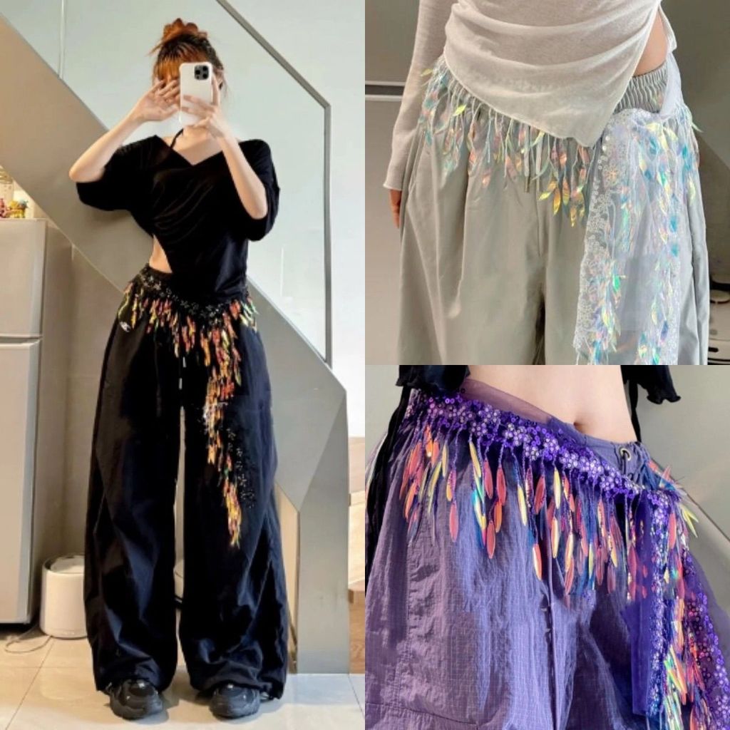 Tari Jazz Kentut Tirai Tari Jalanan Handuk Pinggang Sequined Hip Towel Belt