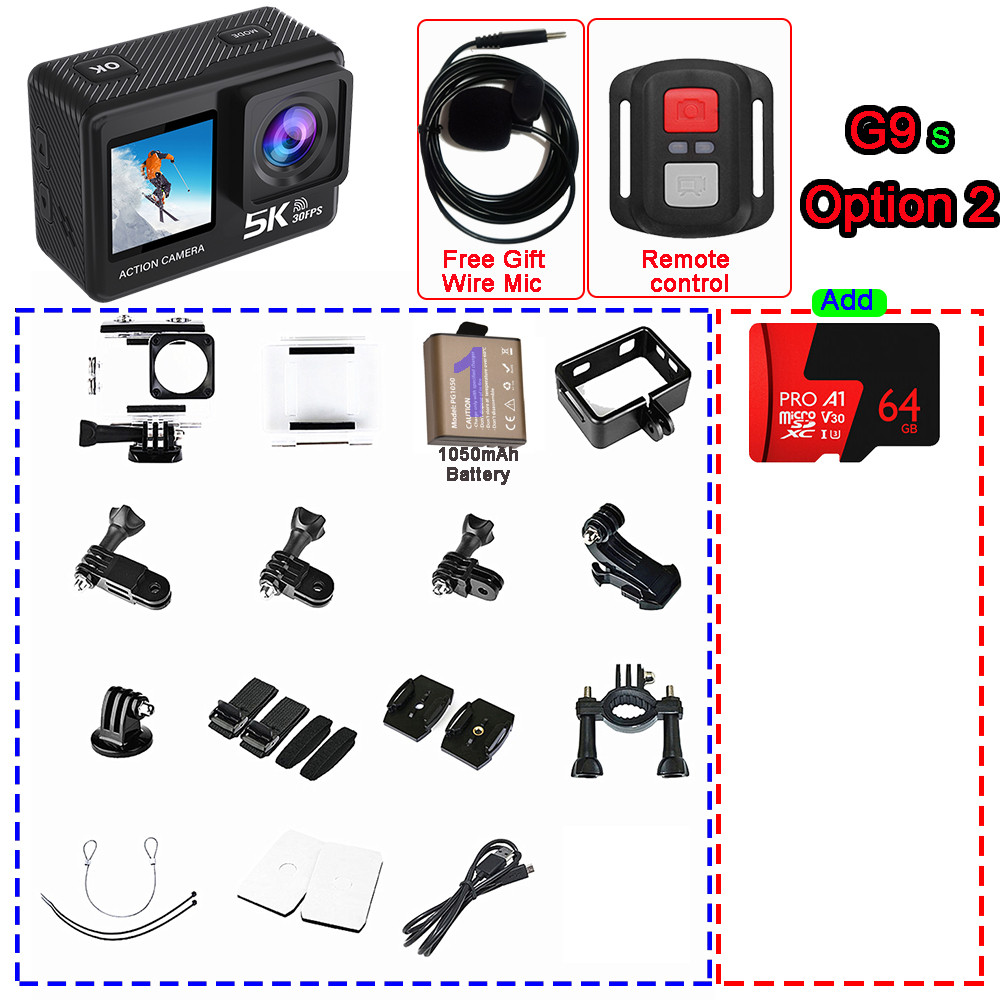 G9S Action Camera 5K30FPS 4K60FPS 50MP 20 Touch LCD EIS Dual Screen WiFi 170D DVR Webcam Waterproof 