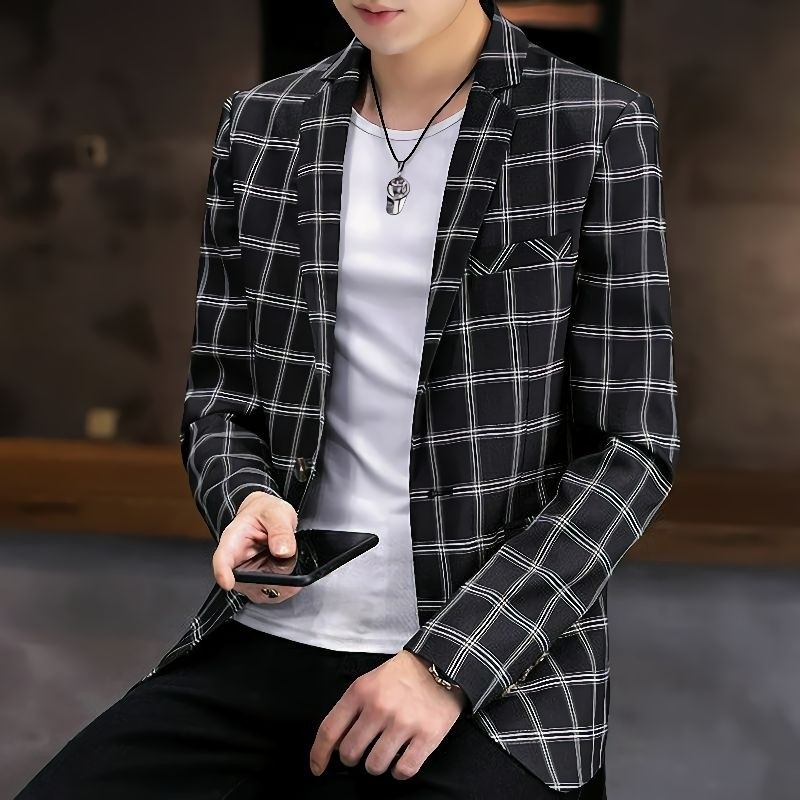 SJ Jas blazer kotak kotak pria blazer tartan slimfit original