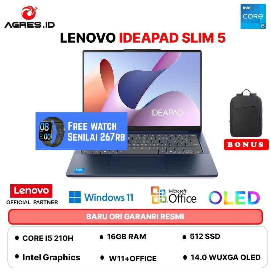 LENOVO IDEAPAD SLIM 5 14 OLED CORE I5 210H - RAM 16GB 512GB W11+OHS 14.0WUXGA -5GID