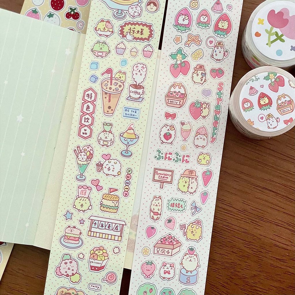 Kawaii Animal Scrapbooking Stickers Cute Strawberry Washi Tape Decorative Stickers for Arts y Crafts