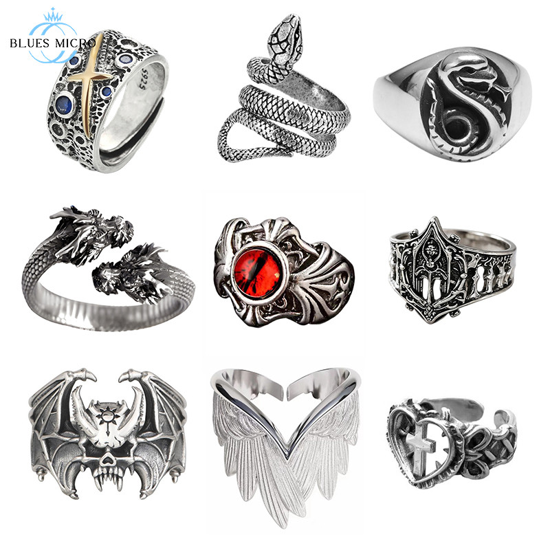 COD Cincin Tengkorak Cincin Titanium Cincin Terbuka Punk Pria King Skull Cincin Keren Cincin Hitam