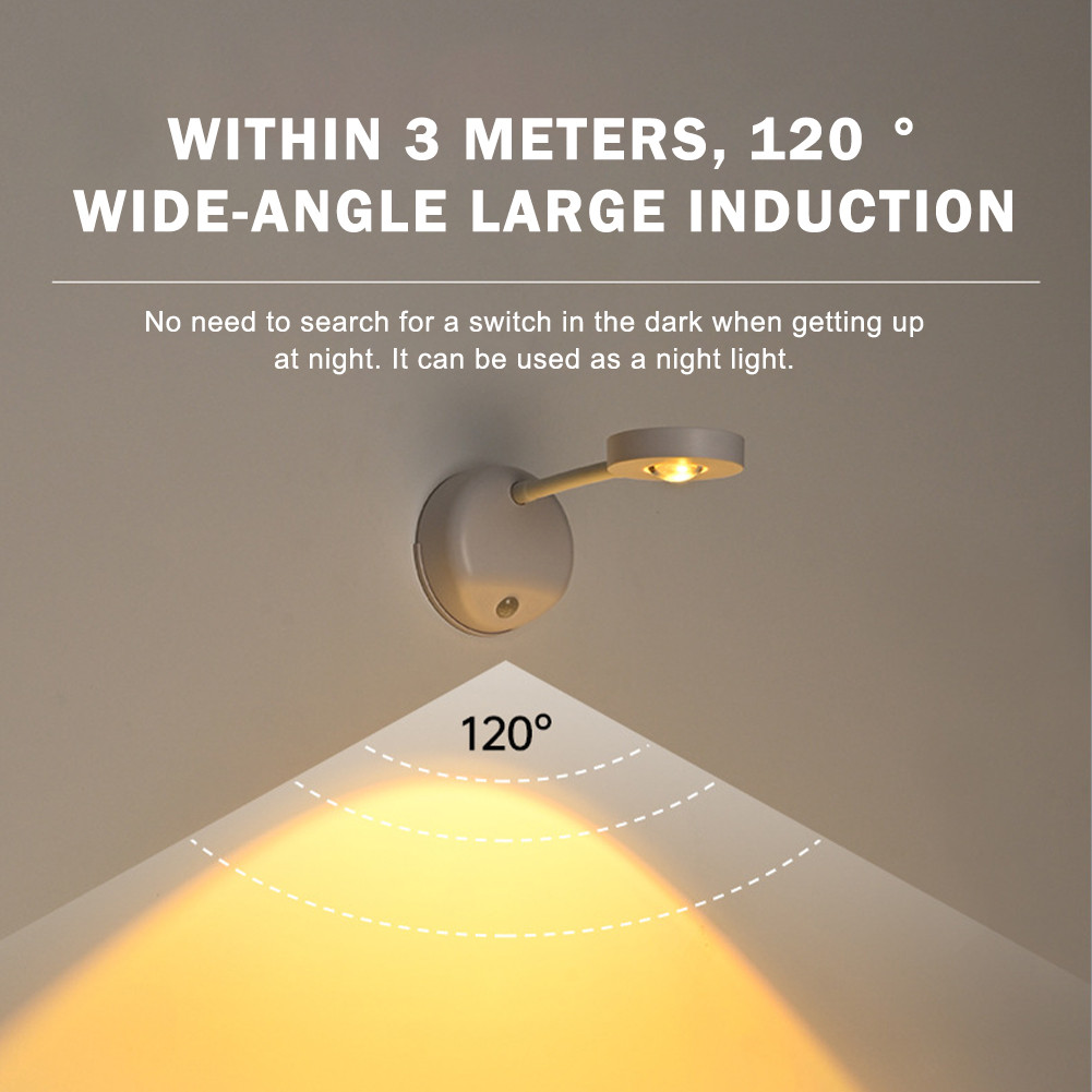 Wireless Lampu Sensor 360°Putar Dinding Otomatis Malam Lampu Sensor Tubuh Manusia LED Lampu Baca / L