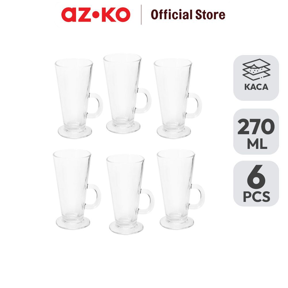 AZKO Kris Gelas Kaca 270 ml Set 6 Pcs Transparan Cup Bening Wadah Air Minum Tempat Minuman Glass Dri