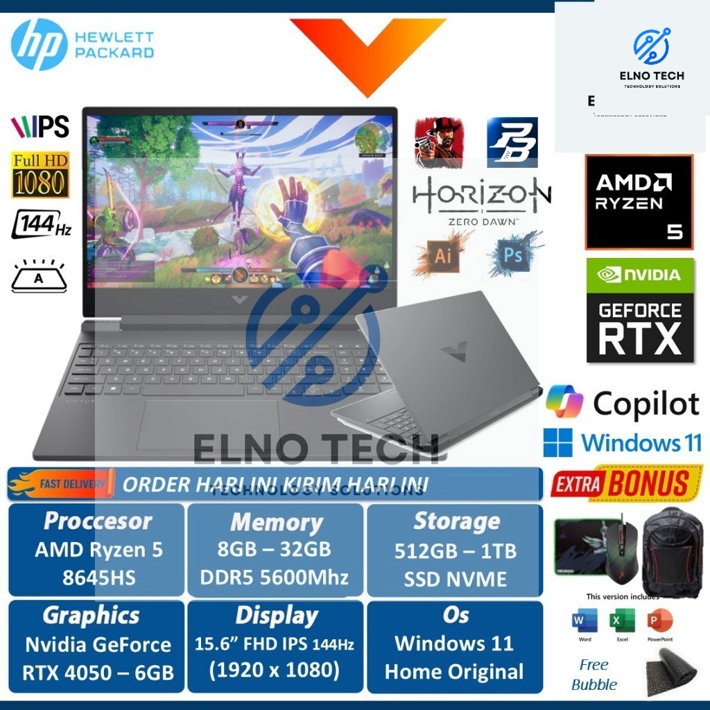 HP Victus 15 Gaming Laptop RTX4050 Ryzen 5 64GB 1TB SSD 144Hz FHD IPS Windows 11 Home