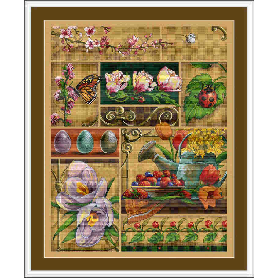 four seasons of flowers  spring 4453 cross stitch kit aida fabric 18ct 14ct canvas cotton thread emb