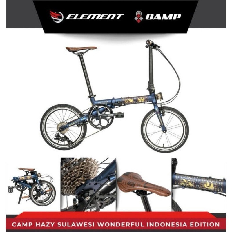 Sepeda Lipat Element Camp Hazy 16 Inch 9 Speed Sulawesi Toraja Alloy Jangkrik