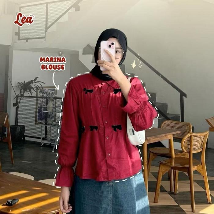 Marina Top Blouse Pita Coquette / Kemeja Lengan Panjang Wanita Hijab Friendly - Maroon