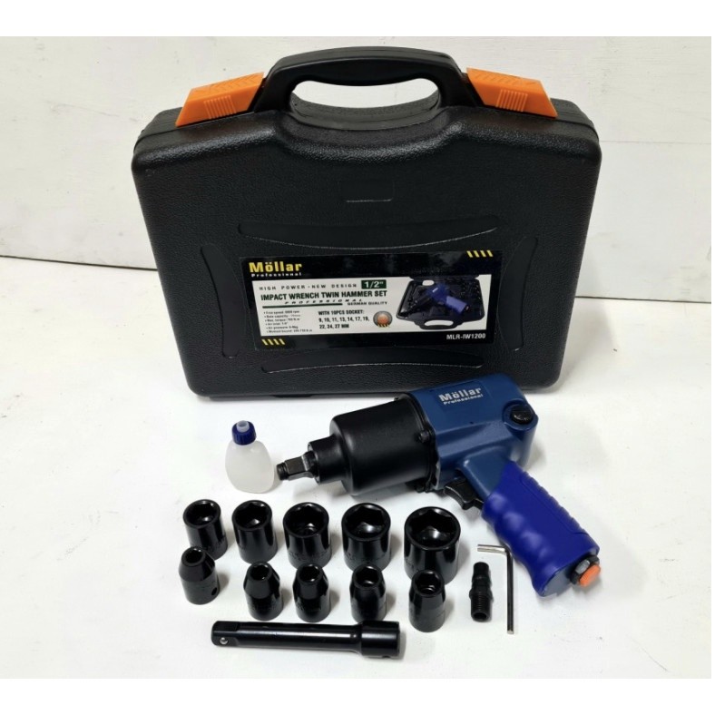 MOLLAR AIR IMPACT TWIN HAMMER IW1200 - NEW Air impact wrench kit Mollar 1/2" - JD