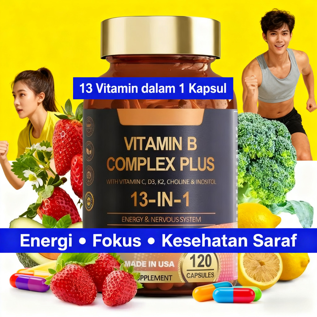 Vitamin B Complex 13-in-1 Plus C, D3, K2 - Untuk Energi, Saraf & Kulit, 120 Kapsul CO3067