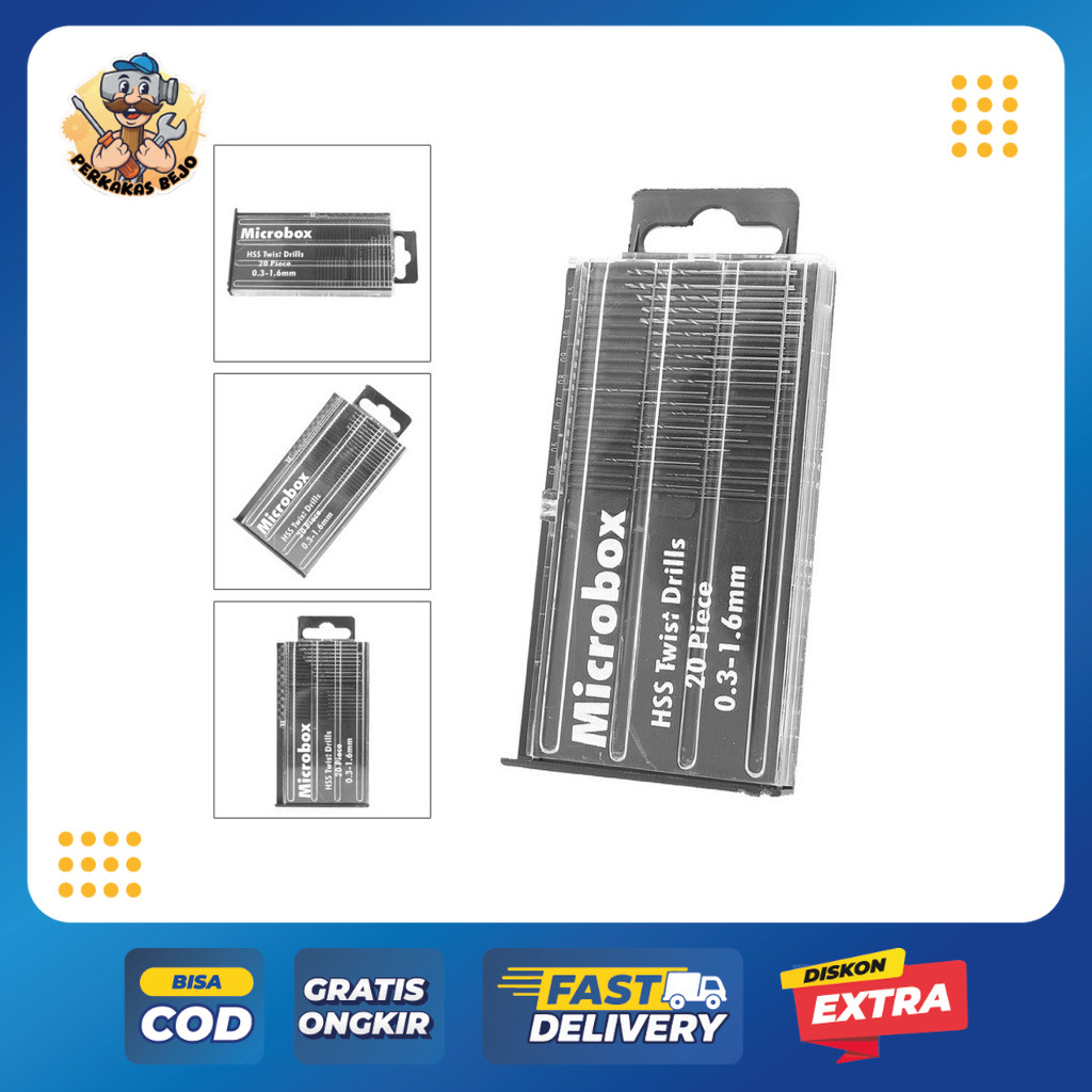 MICROBOX HSS TWIST DRILLS 20PCS - Mata Bor Micro Mini Kecil Halus - Untuk Bor Pcb / Bor Mini Grinder