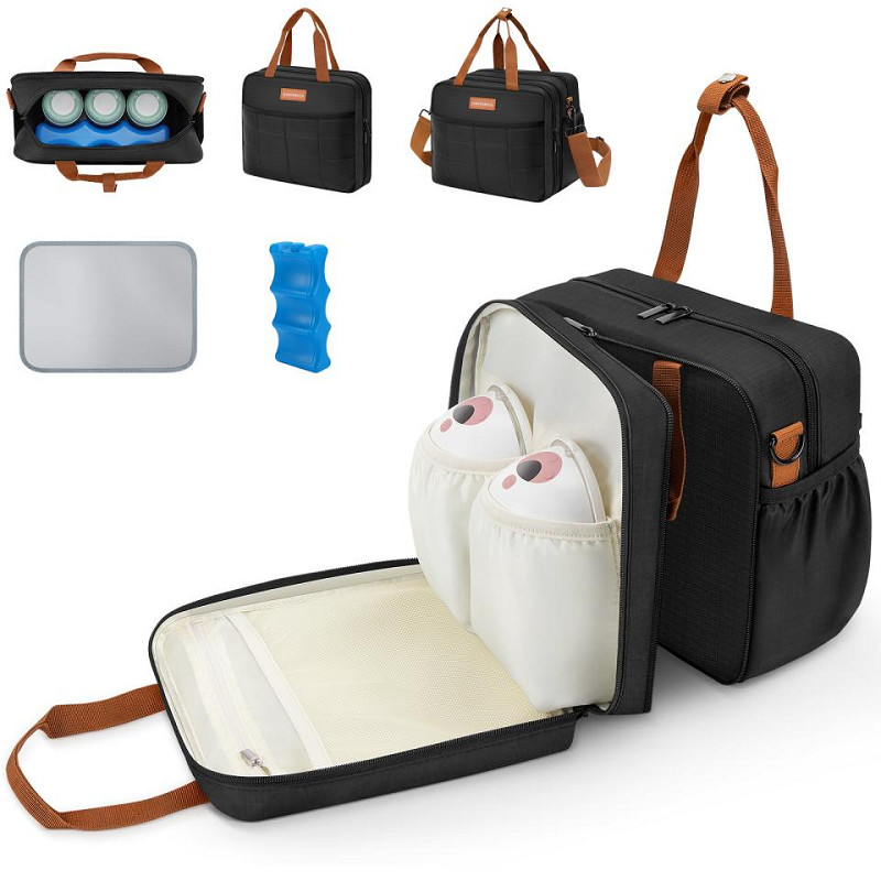 Detachable Breast Pump Bag with Ice Pack Double Layer Portable Breast Milk Cooler Travel Bag Compati