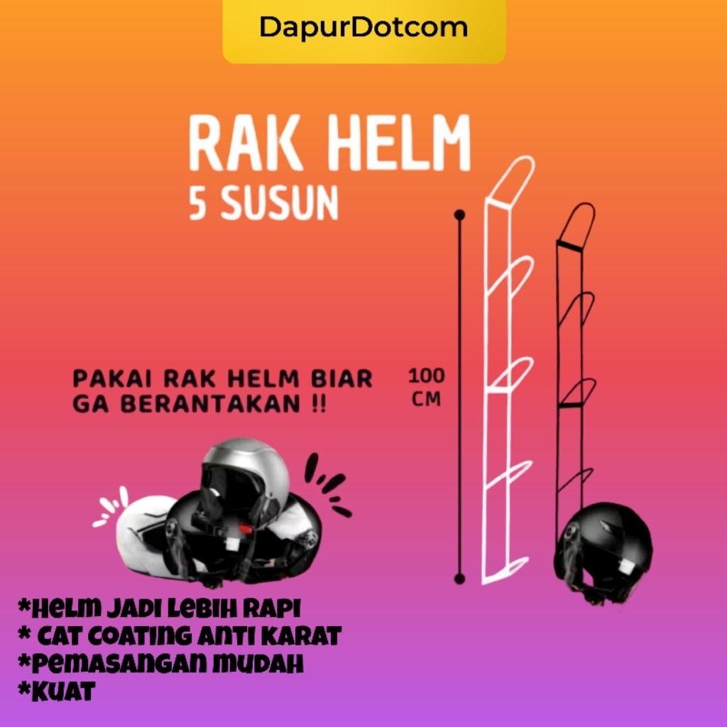 DDM Rak Helm Gantung 5 Susun SD – Rak Helm Besi Hitam Kuat & Kokoh Serbaguna