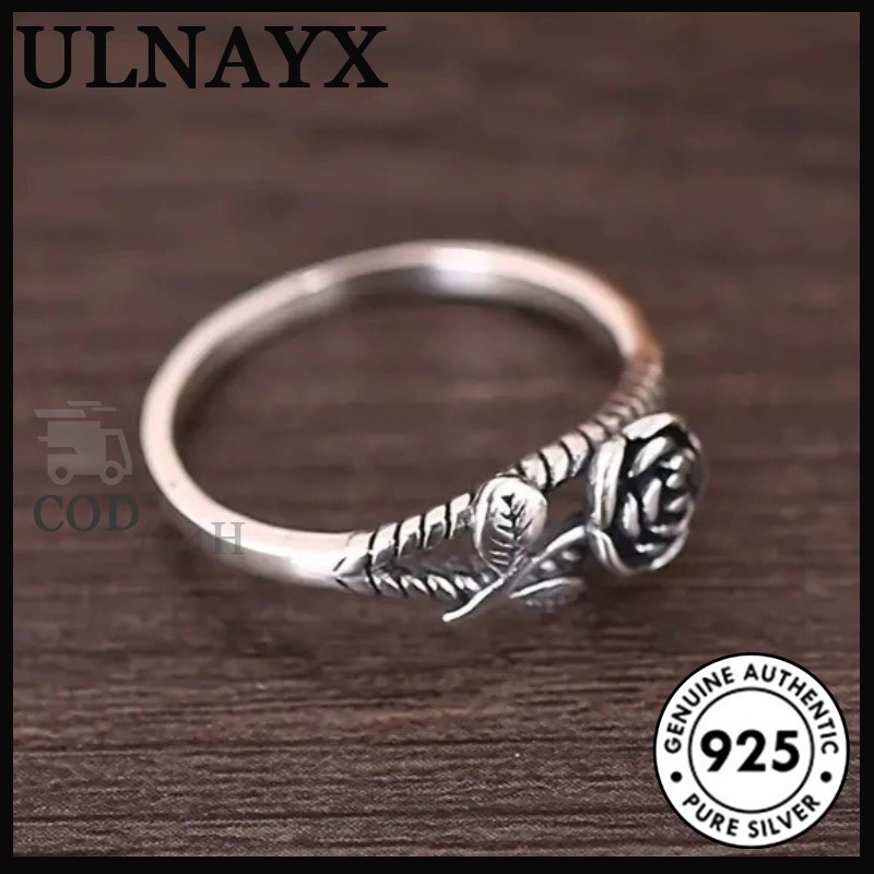 Cincin Vintage Perak 925 Mawar Hitam Untuk Wanita