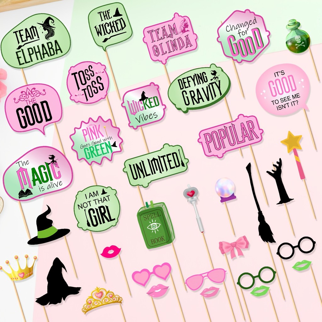 35PCS Wizard Birthday Photo Booth Props Kit - Wicked Happy Birthday Party Favors Supplies Bday Party