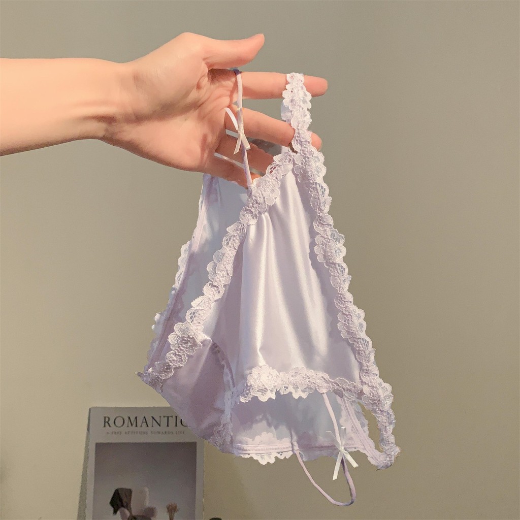 French Style Taro Purple Satin Lace Women's Panties