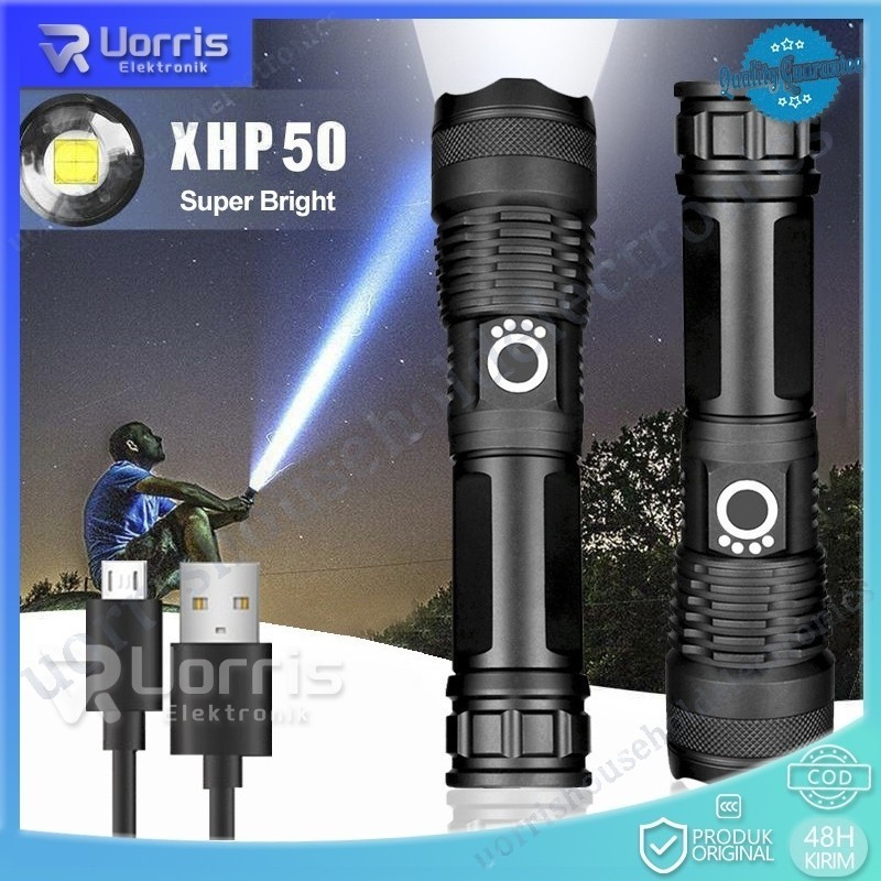 Senter LED Super Terang XHP50 10000 Lumens Lampu SWAT Jarak Jauh Waterproof