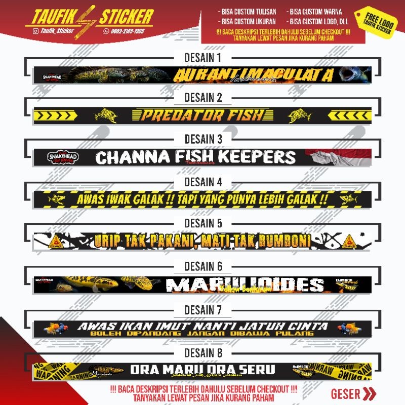 STIKER AQUARIUM CUSTOM TERMURAH ( bisa request tulisan/ gambar/ warna, dll ) GRATIS BIAYA DESAIN & F