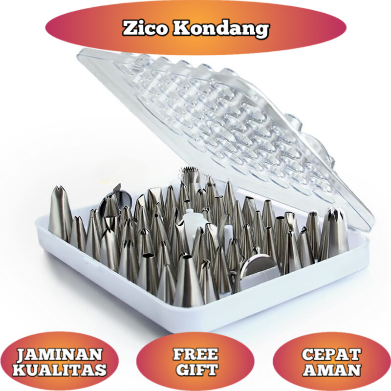 Spuit Set Kecil Besar 52 Pcs + 2 Paku + 1 Coupler Bunga Mawar Rumput Piping Tips Nozzle Kualitas Imp