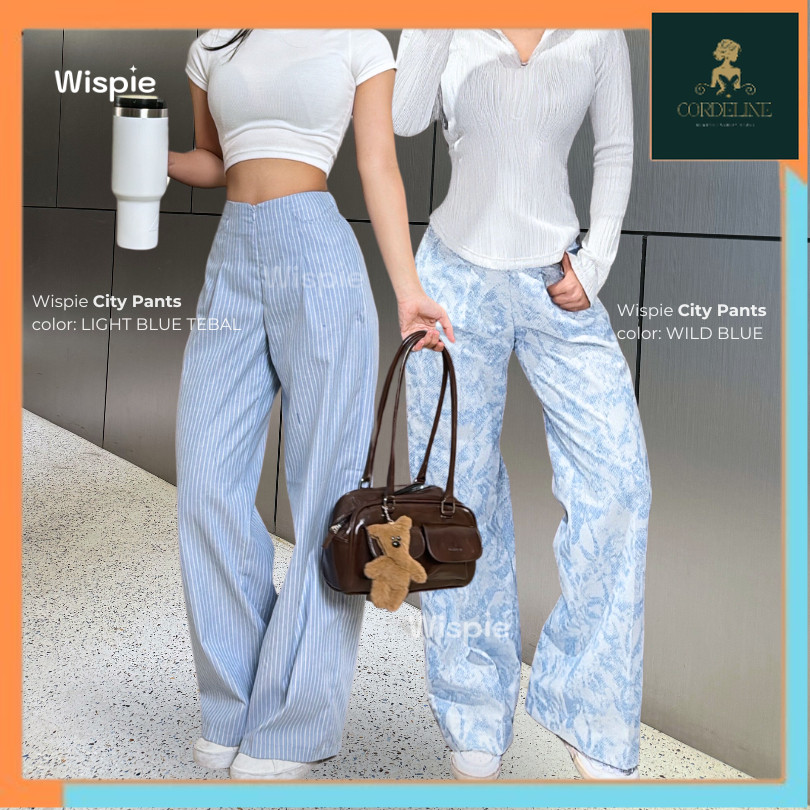 Wispie City Pants | Celana Tidur Panjang Wanita Kantor Kuliah Motif Garis Kulot Pinstripe