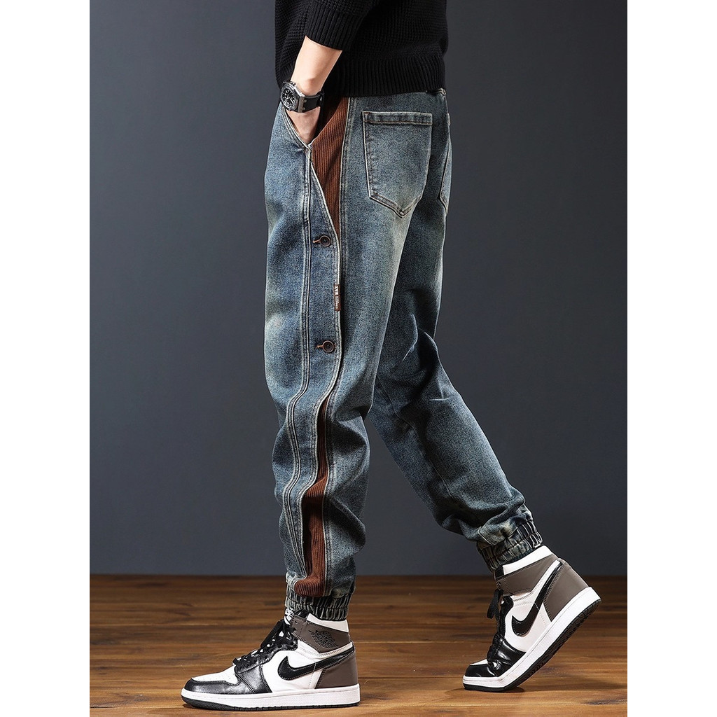 Autumn New Vintage Jeans Men's Trendy American Style Patchwork Harem Loose Versatile Casual Trendy J