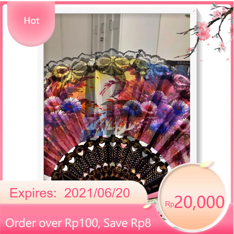 souvenir pernikahan kipas spanyol hitam kemasan box motif jasmine