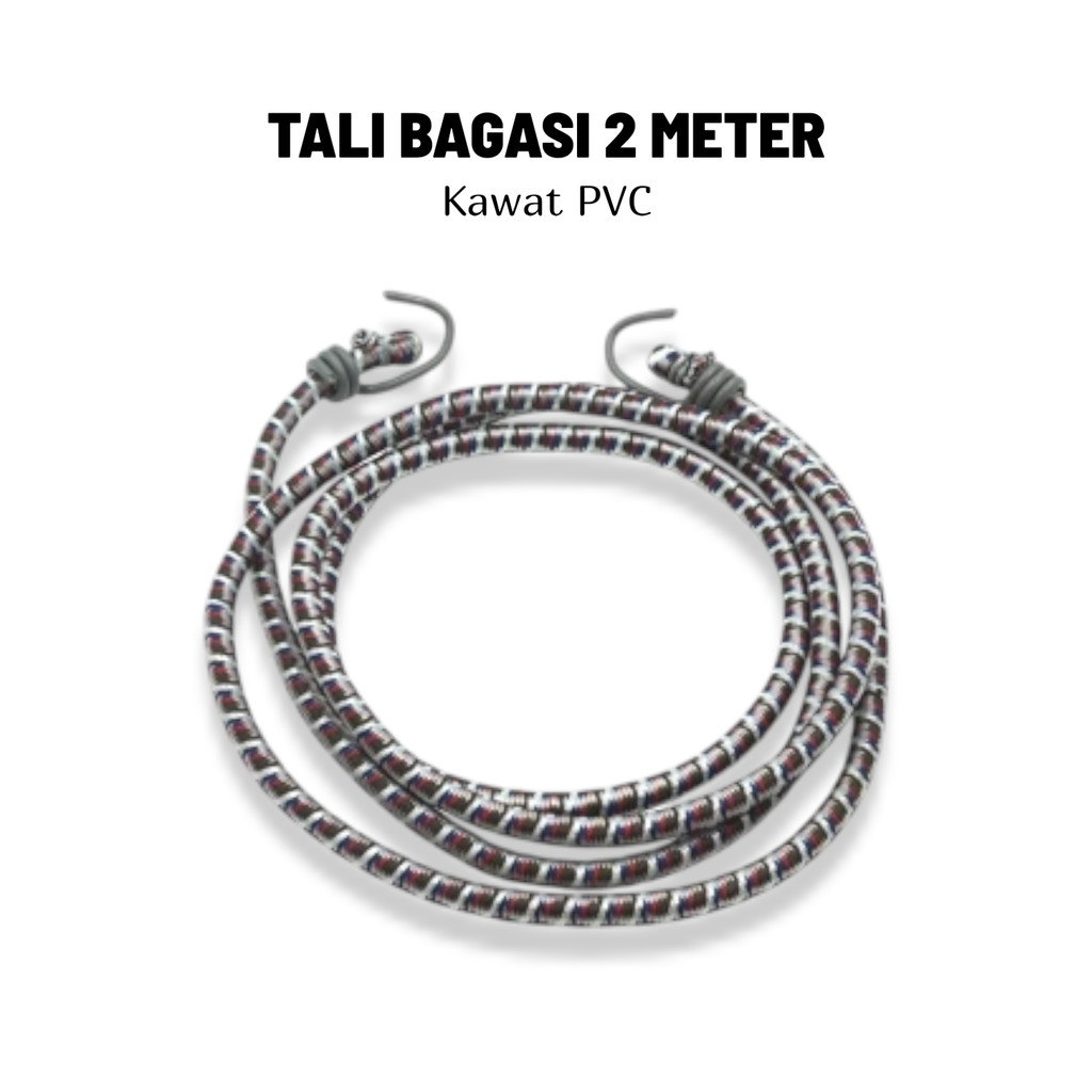 Tali Bagasi Motor 2 Meter / Tali Karet Pengikat Barang 8mm Pengait Kawat PVC Anti Lecet