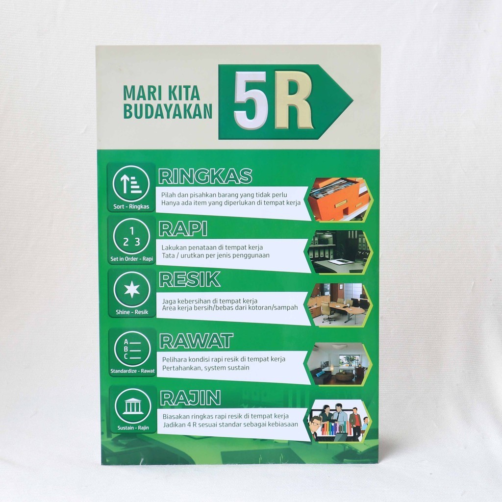 Poster 5R, Poster Budayakan 5 R, TERAPKAN 5R DITEMPAT KERJA, Laminating Glossy