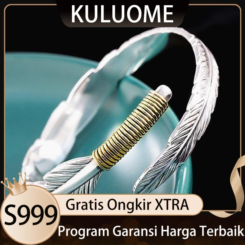 KULUOME Gelang Bulu Ekor Emas Vintage Pria Tren Kepribadian Gelang Padat Perhiasan Tangan Imitasi Pe