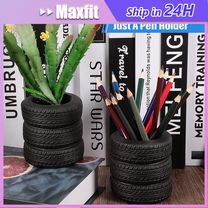 Tempat Pensil Meja Unik Penstand Bucket Pen Karet Bentuk Ban Pen Holder Ember Retro Tabung Desk Orga