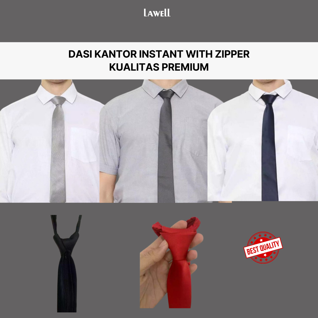 Lawell Dasi Pria Formal Slim Tie – Model Zipper & Non-Zipper – Hitam, Merah, Silver, Navy – Artikel 
